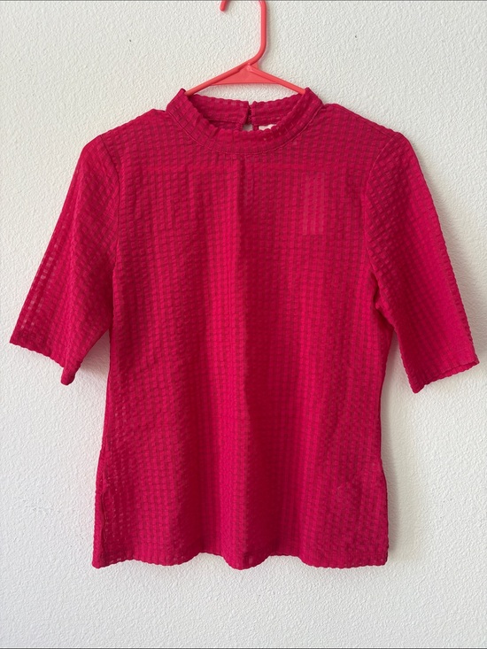 Maeve Tops - Anthropologie Maeve Womens Fuchsia Textured Mock Neck Sheer Top